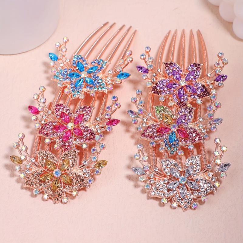 Crystal Rhinestones Hair Clip Faux Pearl Metal Hair Side Combs Bun Hairp
