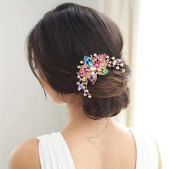 Crystal Rhinestones Hair Clip Faux Pearl Metal Hair Side Combs Bun Hairp