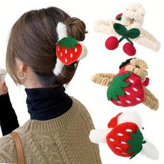 Strawberry Plush Hair Claw Clips Fruit Cherry Hairpin Barrettes