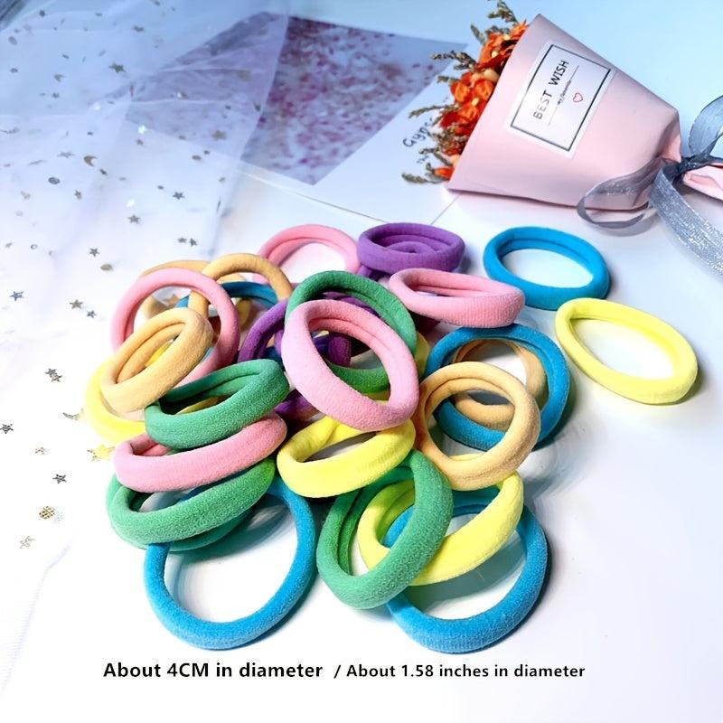 100pcs Candy Nylon Hair Elastics Ties Thick Stretchy Rubber Band for Girls Women