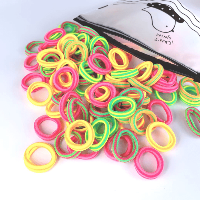 100pcs Candy Nylon Hair Elastics Ties Thick Stretchy Rubber Band for Girls Women