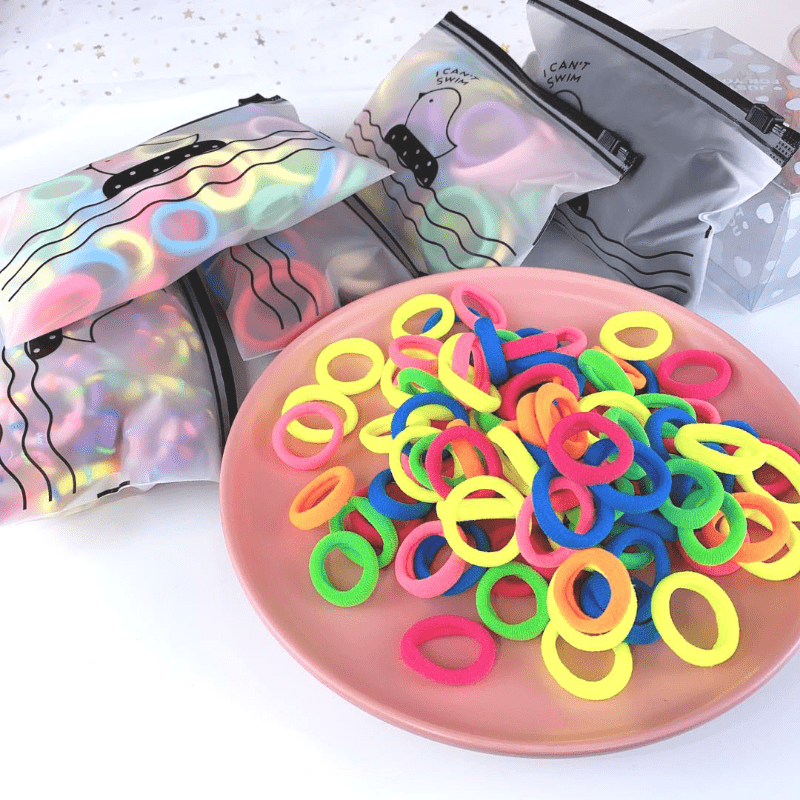 100pcs Candy Nylon Hair Elastics Ties Thick Stretchy Rubber Band for Girls Women