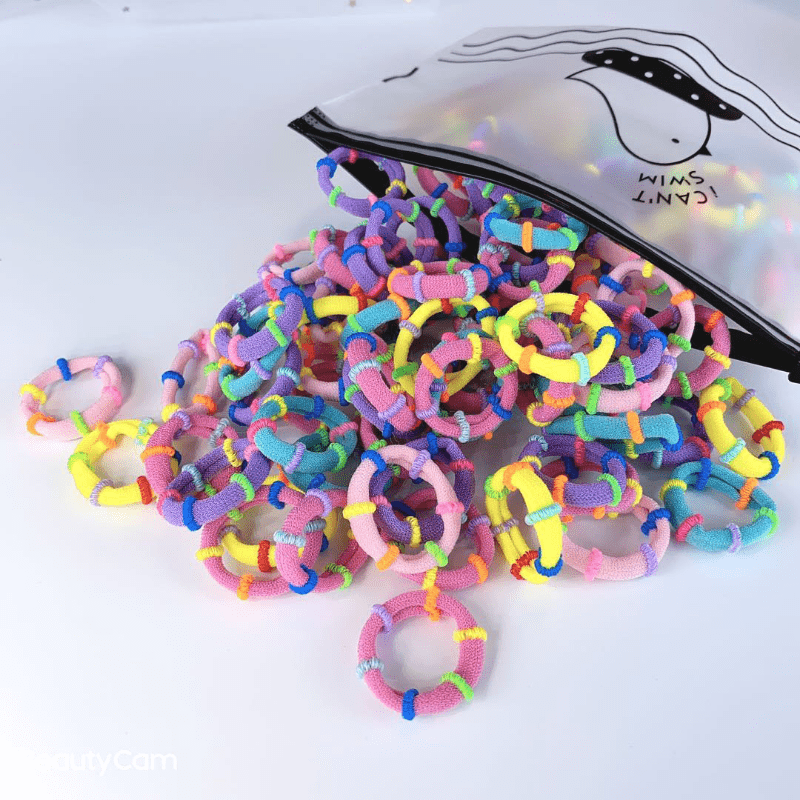 100pcs Candy Nylon Hair Elastics Ties Thick Stretchy Rubber Band for Girls Women