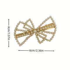 2pcs Faux Pearl Hair Clip Hollow Bow Decor Duck Billed Clip Alloy Hair Clip