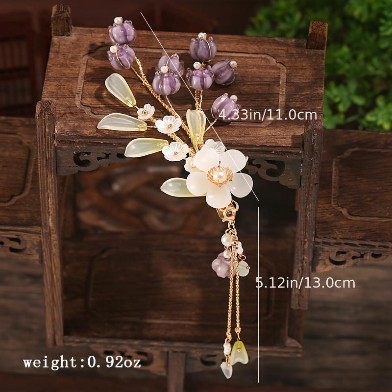 Tassel Flower Pearl Hair Clip Vintage Metal Cheongsam Hair Access