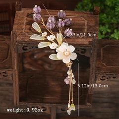 Tassel Flower Pearl Hair Clip Vintage Metal Cheongsam Hair Access