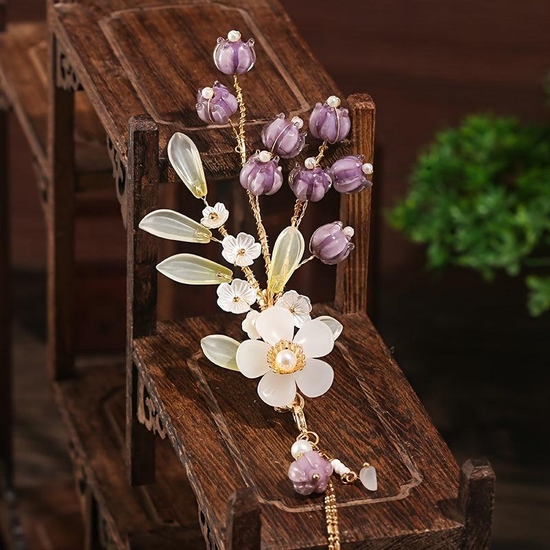 Tassel Flower Pearl Hair Clip Vintage Metal Cheongsam Hair Access