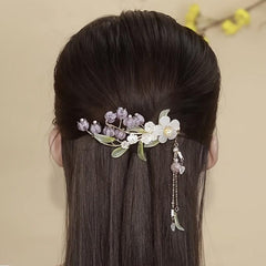 Tassel Flower Pearl Hair Clip Vintage Metal Cheongsam Hair Access