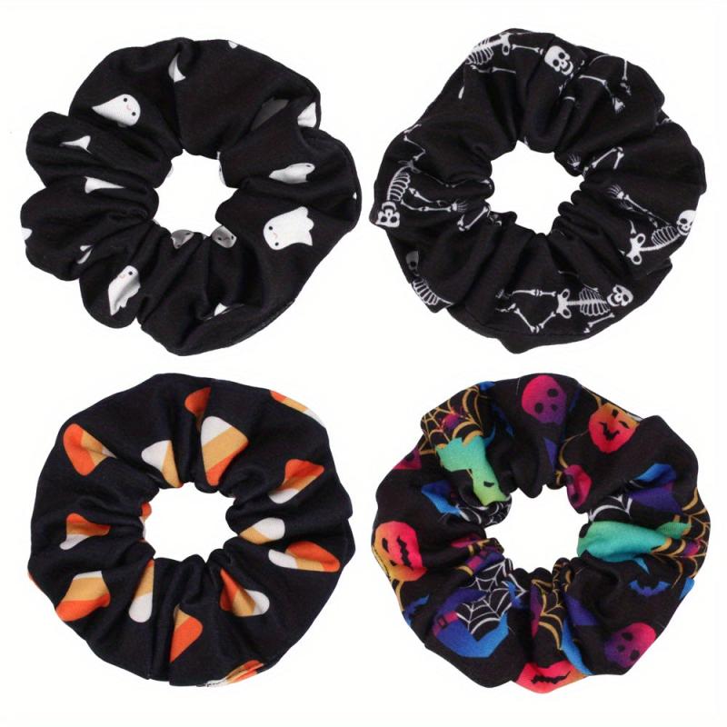 Halloween Scrunchies Hair Ties Pumpkin Hair Ropes Skull Hair Rings