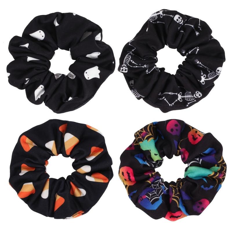 Halloween Scrunchies Hair Ties Pumpkin Hair Ropes Skull Hair Rings