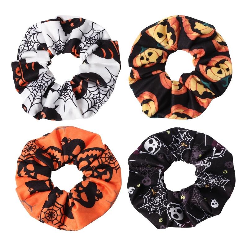 Halloween Scrunchies Hair Ties Pumpkin Hair Ropes Skull Hair Rings