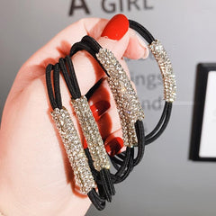 3pcs Rhinestone Hair Elastics Woven Stretchy Rubber Bands Ponytail Holder