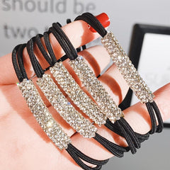3pcs Rhinestone Hair Elastics Woven Stretchy Rubber Bands Ponytail Holder