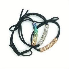 3pcs Rhinestone Hair Elastics Woven Stretchy Rubber Bands Ponytail Holder
