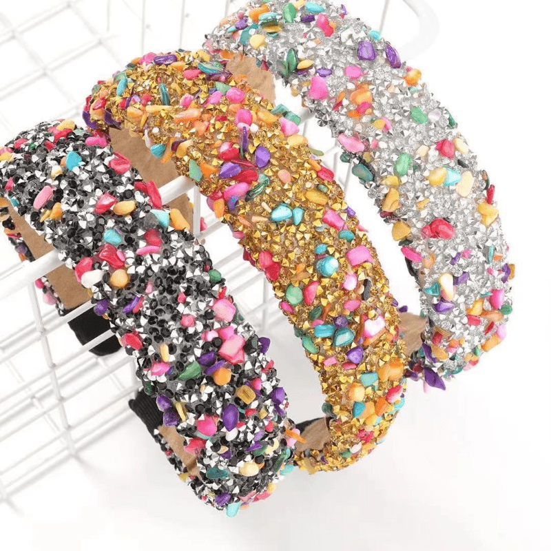 Colorful Rhinestone Boho Hair Band Crystal Wide Headband Women's Hair Accessorie