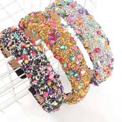 Colorful Rhinestone Boho Hair Band Crystal Wide Headband Women's Hair Accessorie