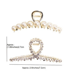 Vintage Metal Rhinestone Hair Claw Clips Large Size Pearl Hair Jaw Clips