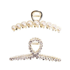 Vintage Metal Rhinestone Hair Claw Clips Large Size Pearl Hair Jaw Clips