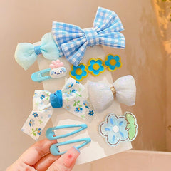 9pcs Hair Clip Cartoon Plaid Bow Flower Hair Accessories