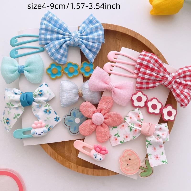 9pcs Hair Clip Cartoon Plaid Bow Flower Hair Accessories