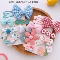 9pcs Hair Clip Cartoon Plaid Bow Flower Hair Accessories