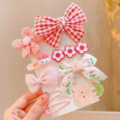 9pcs Hair Clip Cartoon Plaid Bow Flower Hair Accessories