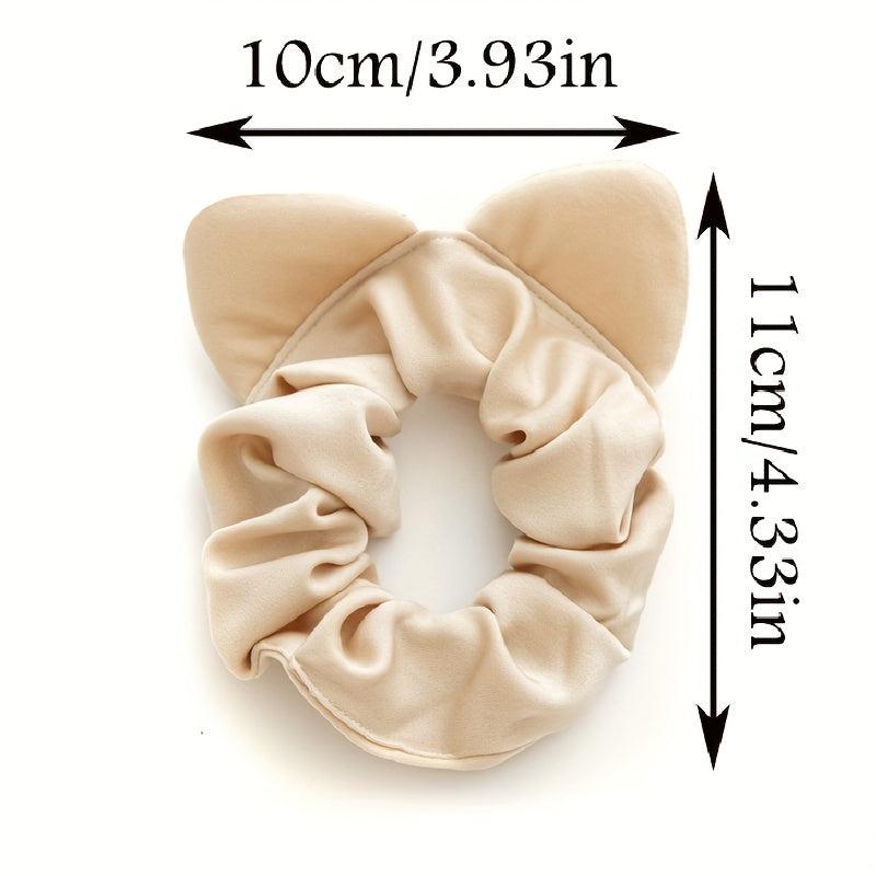 5pcs Cat Ears Scrunchies Plaid Hair Tie Soft Elastic Ponytail Holder Hair Rope