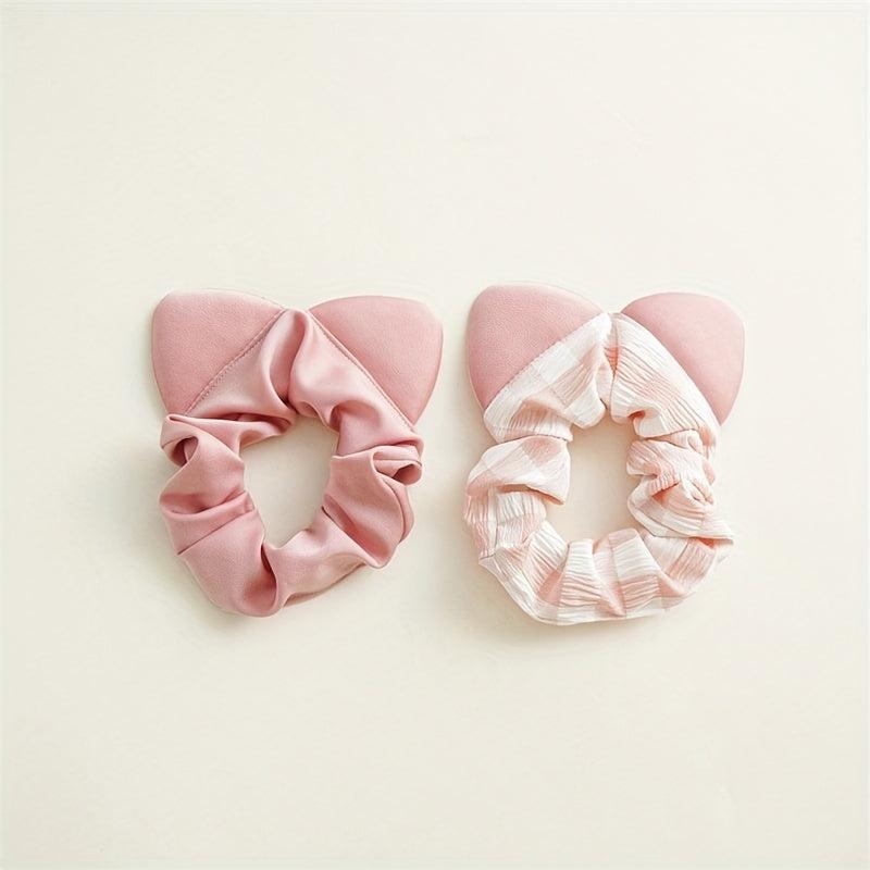 5pcs Cat Ears Scrunchies Plaid Hair Tie Soft Elastic Ponytail Holder Hair Rope