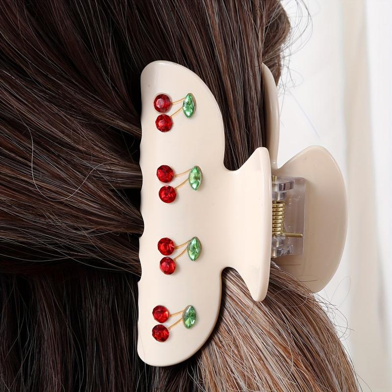 Cherry Printed Hair Claw Clip Nonslip Ponytail Holder Women Girls Hair Claw