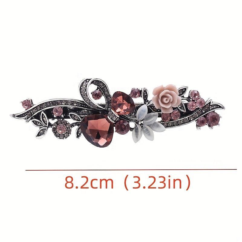 Vintage Rhinestone Barrette Crystal Flower Hair Clip Metal Hair Clip