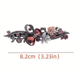 Vintage Rhinestone Barrette Crystal Flower Hair Clip Metal Hair Clip