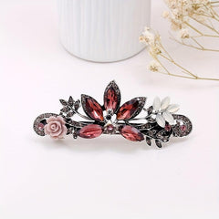 Vintage Rhinestone Barrette Crystal Flower Hair Clip Metal Hair Clip