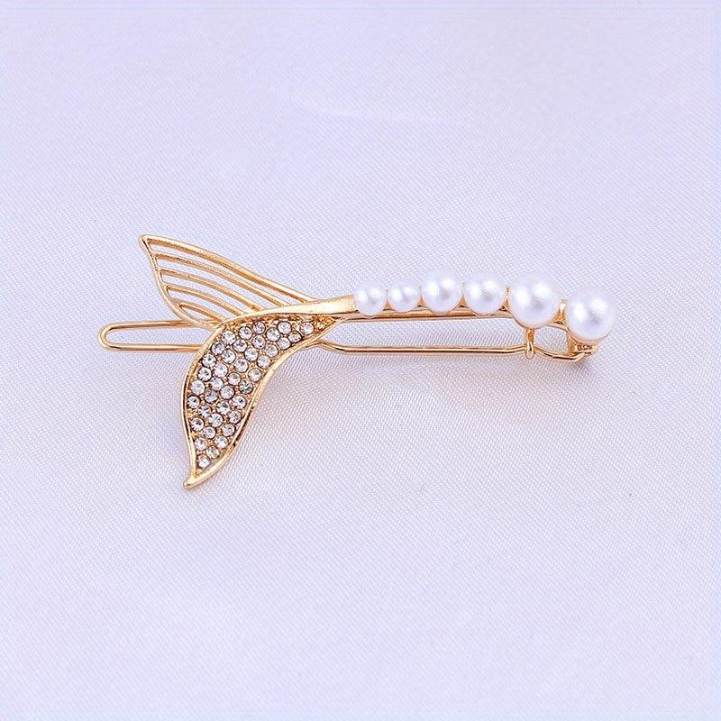 Faux Pearl Mermaid Hair Clip Rhinestone Bangs Clip Hair Jewelry