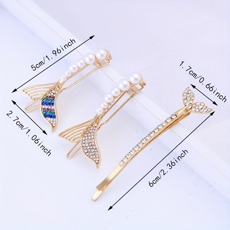 Faux Pearl Mermaid Hair Clip Rhinestone Bangs Clip Hair Jewelry