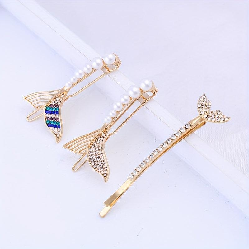 Faux Pearl Mermaid Hair Clip Rhinestone Bangs Clip Hair Jewelry