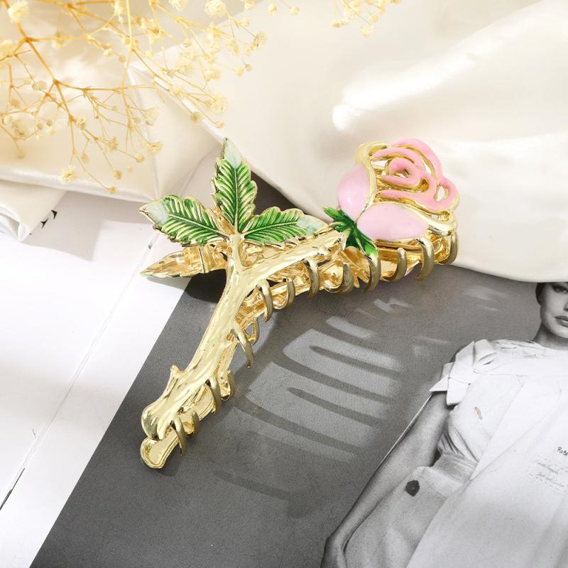 Pink Roses And Green Leaves Hair Clips Women's Hair Accessories