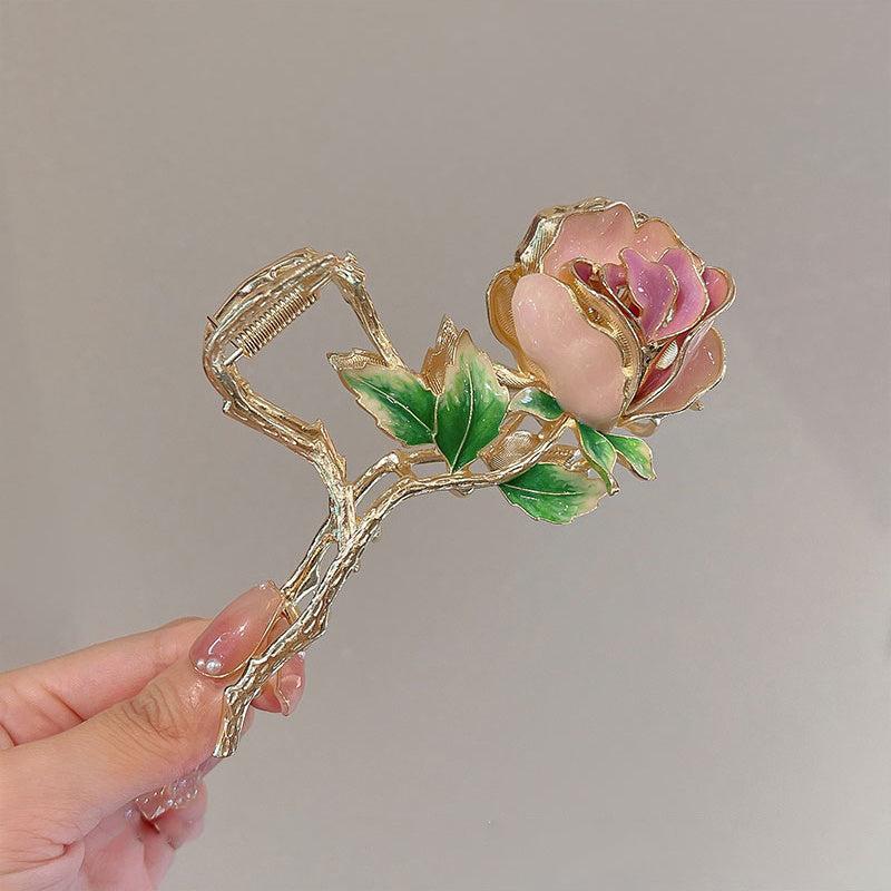 Pink Roses And Green Leaves Hair Clips Women's Hair Accessories