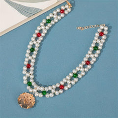 Faux Pearl Necklace with Pendant Forehead Chain