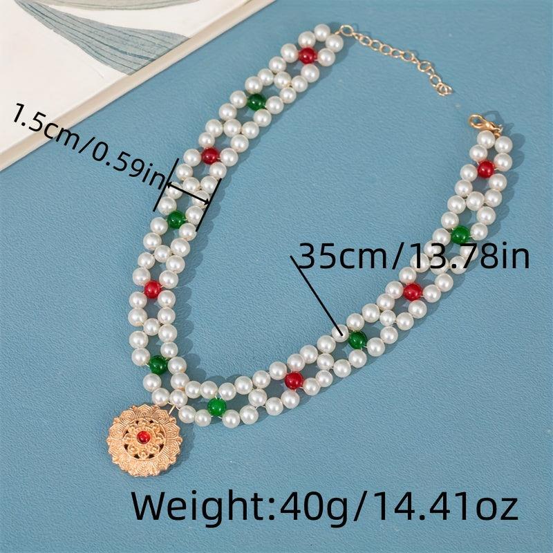 Faux Pearl Necklace with Pendant Forehead Chain