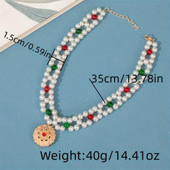 Faux Pearl Necklace with Pendant Forehead Chain