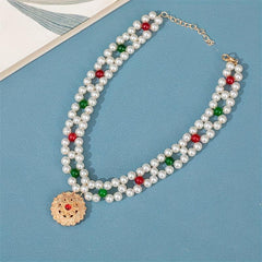 Faux Pearl Necklace with Pendant Forehead Chain