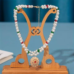 Faux Pearl Necklace with Pendant Forehead Chain