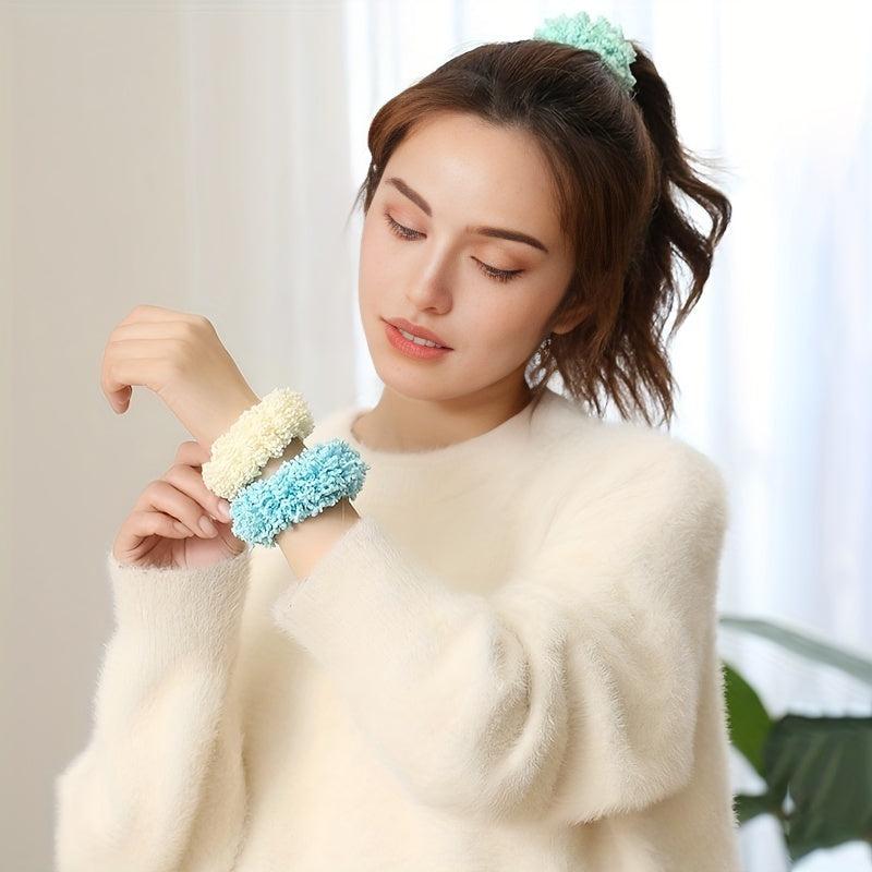 6pcs Plush Solid Elastic Hair Rubber Bands Ponytail Holder Hair Glue Ring