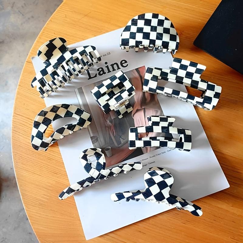 Geometric Grab Clip Hairpin Plaid Hair Accessories For Girls