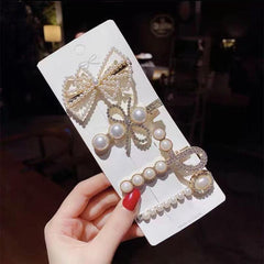 Pearl Rhinestone Hairpins Metal Hair Barrettes Flower Hair Clip
