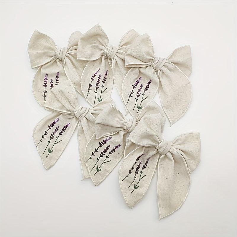 Lavender Embroidery Bow Hair Clip Retro Style Barrette for Women Girls