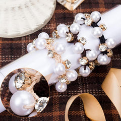 Rhinestone Pearl Charm Scrunchie Hair Tie Ponytail Holder Minimalist Hair Band
