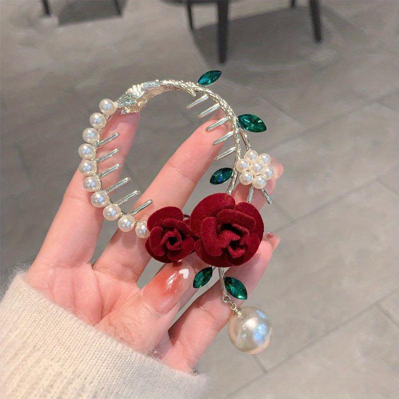 Women's Lily Of The Valley Hair Clip Faux Pearl Tassel Head Alloy Po