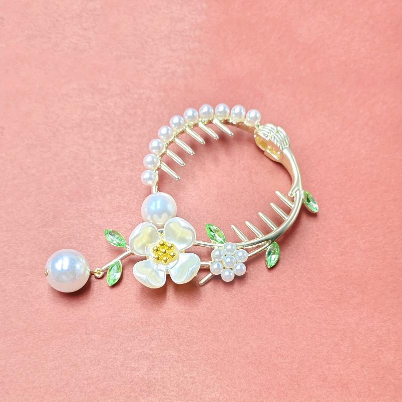 Women's Lily Of The Valley Hair Clip Faux Pearl Tassel Head Alloy Po