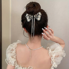 Women's Lily Of The Valley Hair Clip Faux Pearl Tassel Head Alloy Po